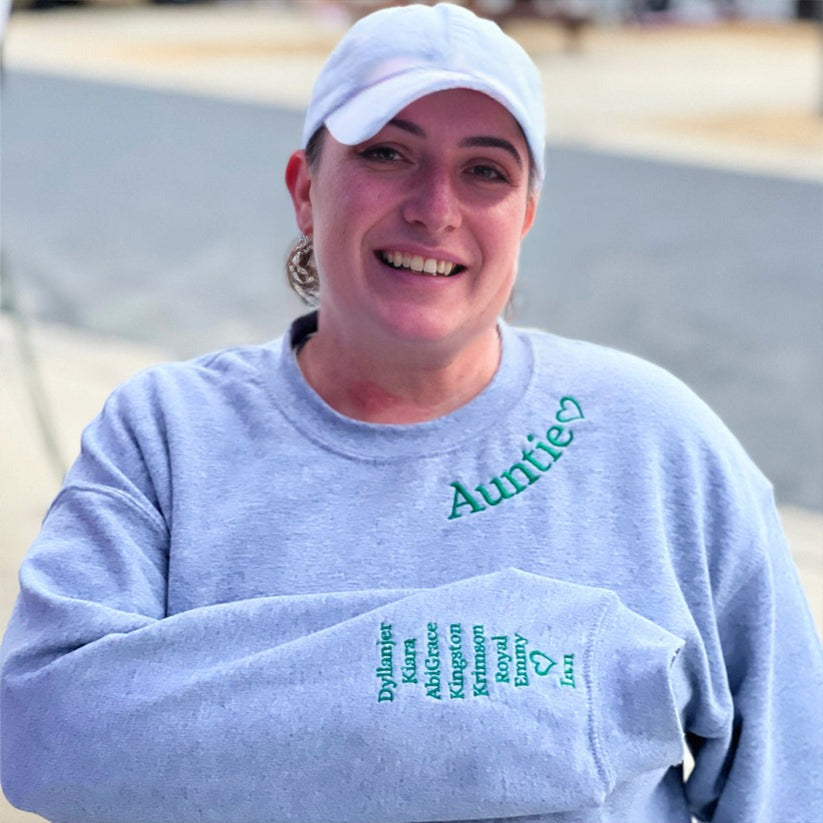 Custom Embroidered Aunt Hoodie with Names on Sleeve - Personalized Aunt Gift