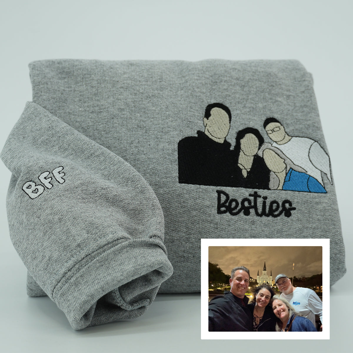 Custom Embroidered Best Friends Hoodie with Photo & Name - Personalized Friendship Gift