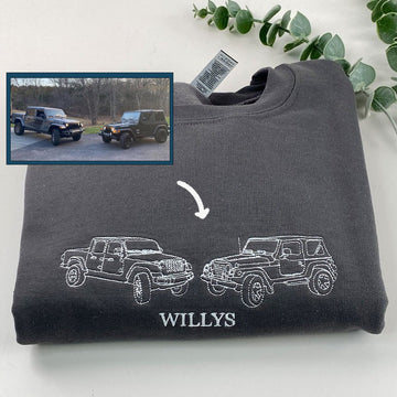 Custom Embroidered Car Outline Hoodie from Photo - Personalized Car Lover Gift
