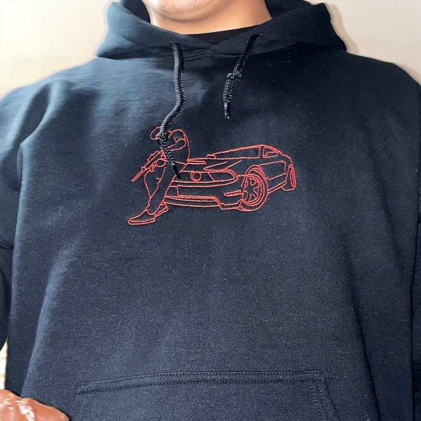 Custom Embroidered Car Outline Hoodie from Photo - Personalized Car Lover Gift