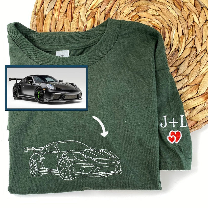 Custom Embroidered Car Outline Hoodie from Photo - Personalized Car Lover Gift