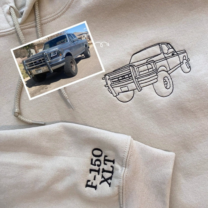 Custom Embroidered Car Outline Hoodie from Photo - Personalized Car Lover Gift