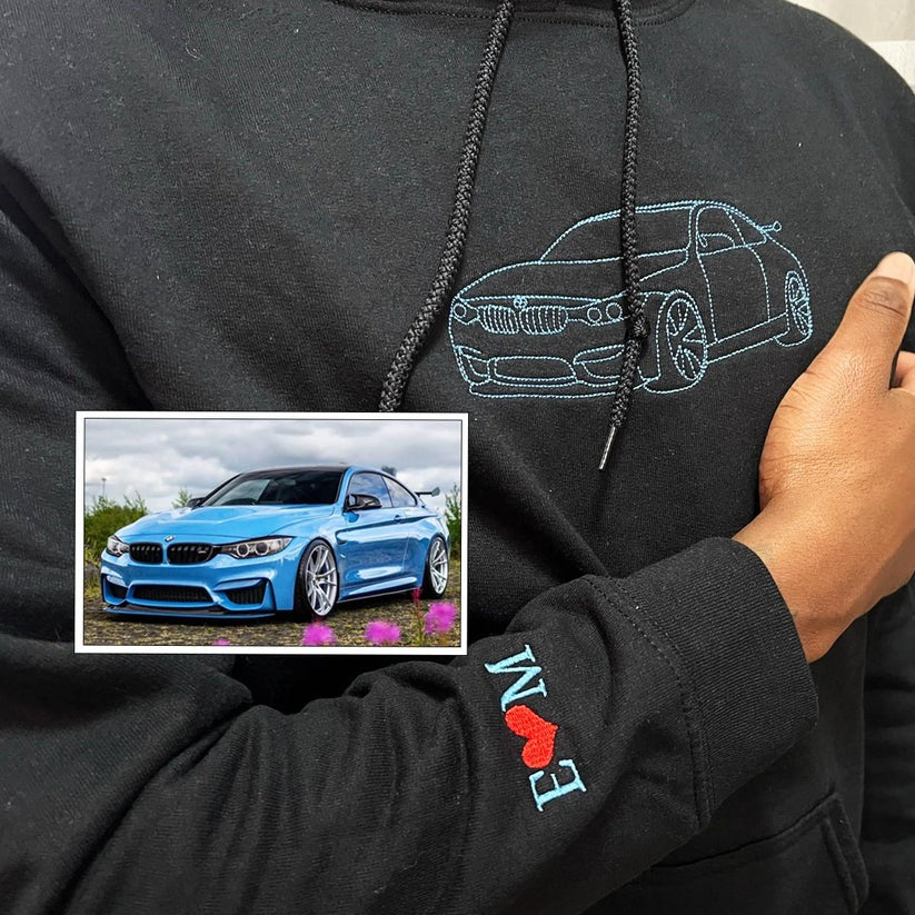 Custom Embroidered Car Outline Hoodie from Photo - Personalized Car Lover Gift