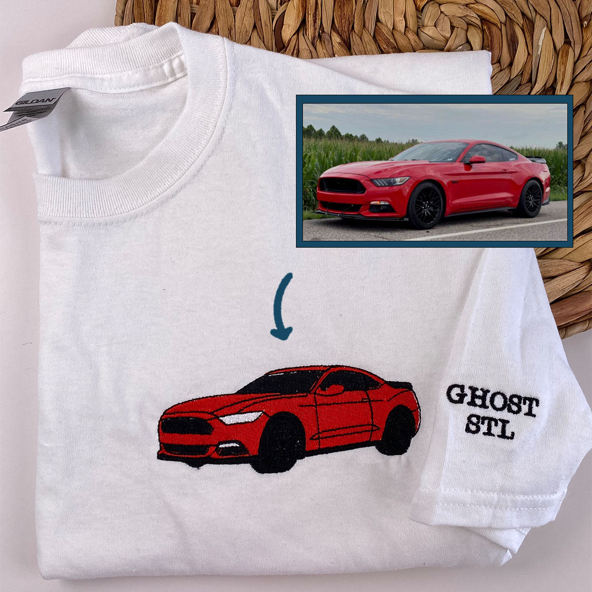 Custom Embroidered Car Portrait Hoodie - Personalized Vehicle Photo Gift for Car Lovers