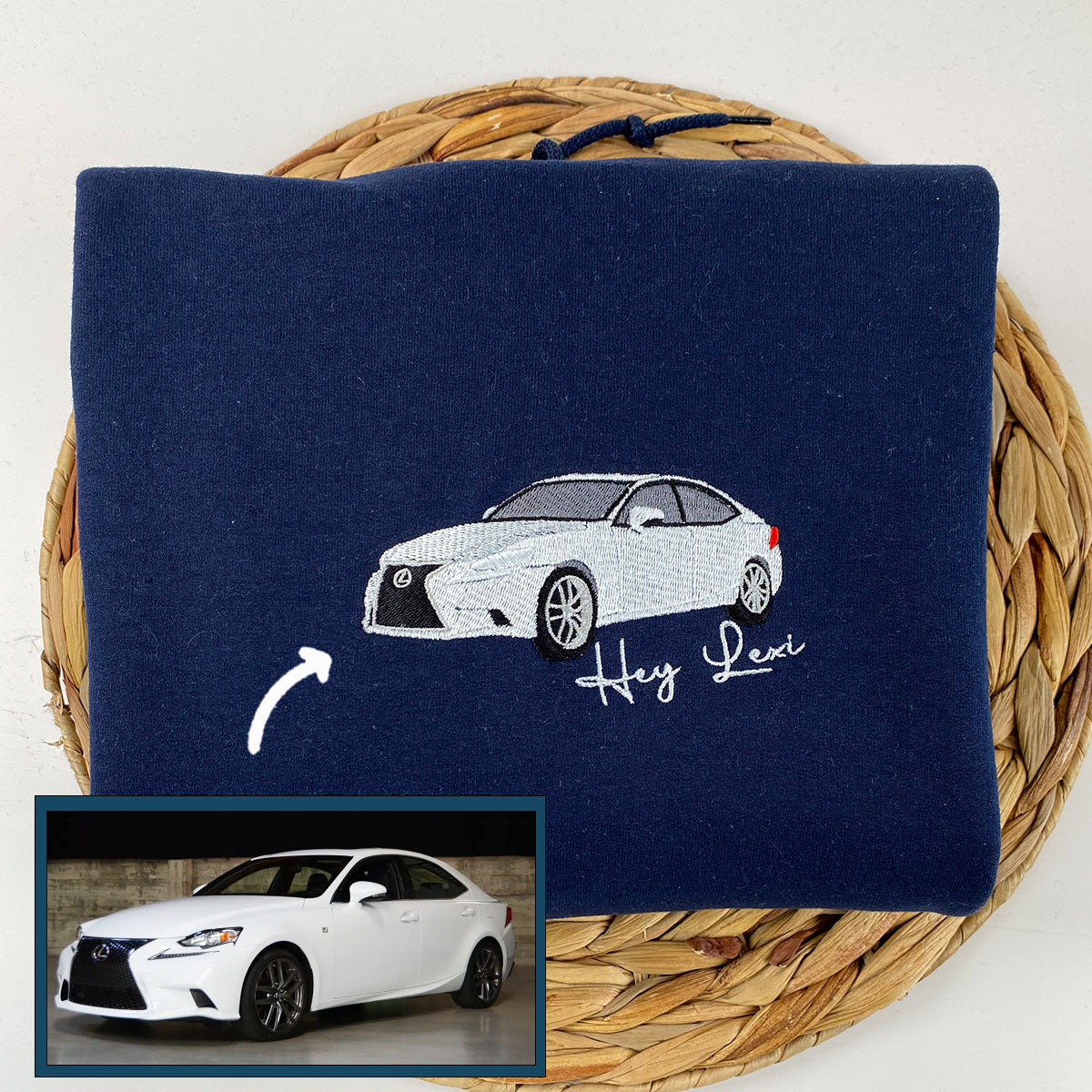 Custom Embroidered Car Portrait Hoodie - Personalized Vehicle Photo Gift for Car Lovers
