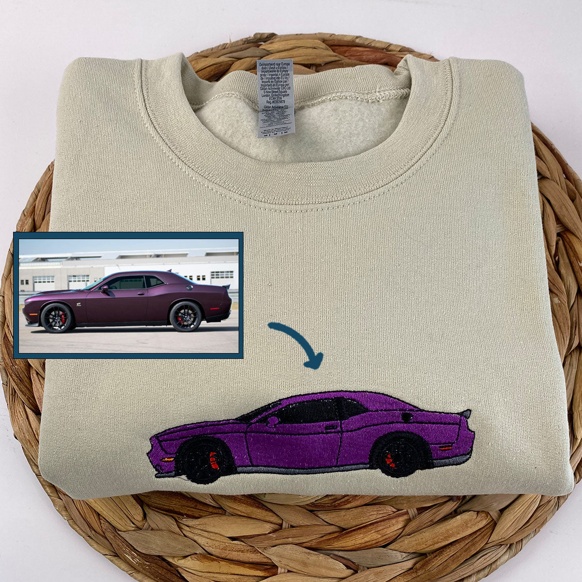 Custom Embroidered Car Portrait Hoodie - Personalized Vehicle Photo Gift for Car Lovers