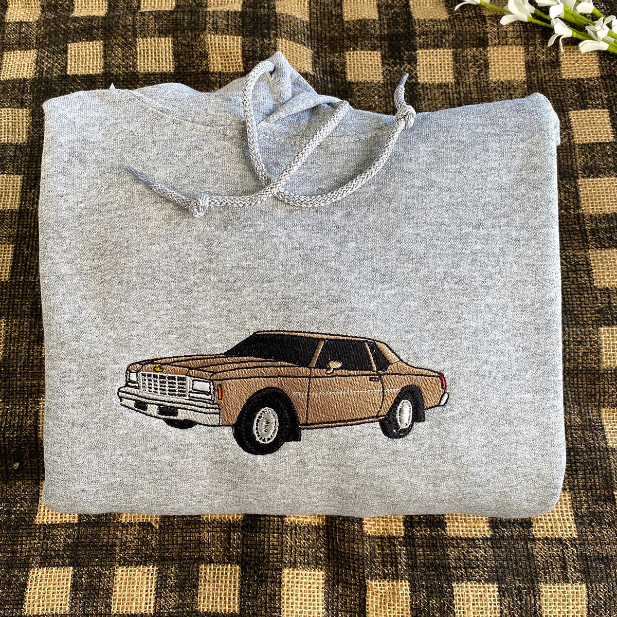 Custom Embroidered Car Portrait Hoodie - Personalized Vehicle Photo Gift for Car Lovers