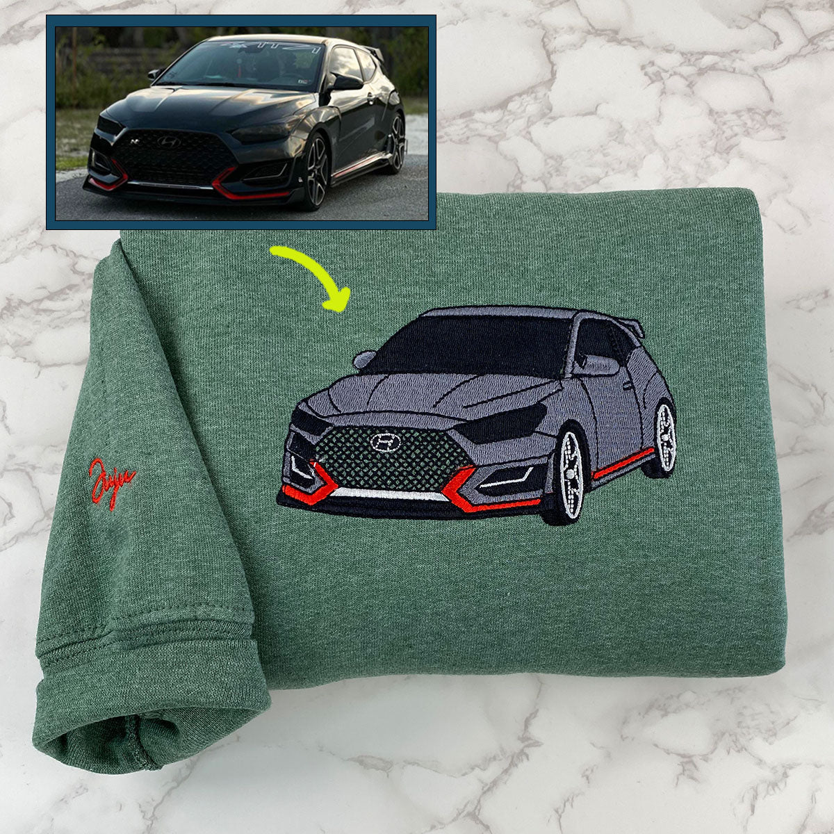 Custom Embroidered Car Portrait Hoodie - Personalized Vehicle Photo Gift for Car Lovers