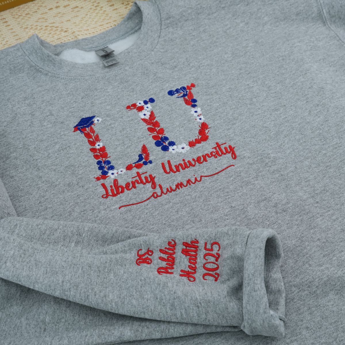 Custom Embroidered College Floral Letter Hoodie - University Freshman Gift