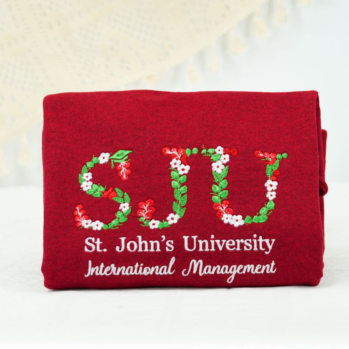 Custom Embroidered College Hoodie with Floral Embroidery - University Graduate Gift