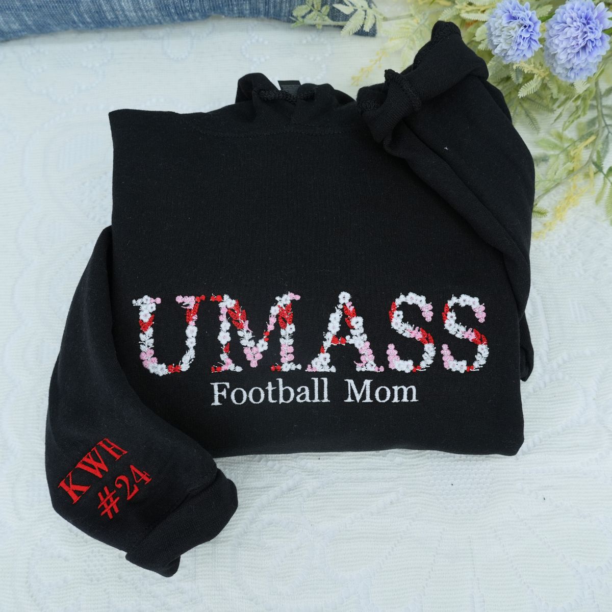 Custom Embroidered College Hoodie with Floral Embroidery - University Graduate Gift