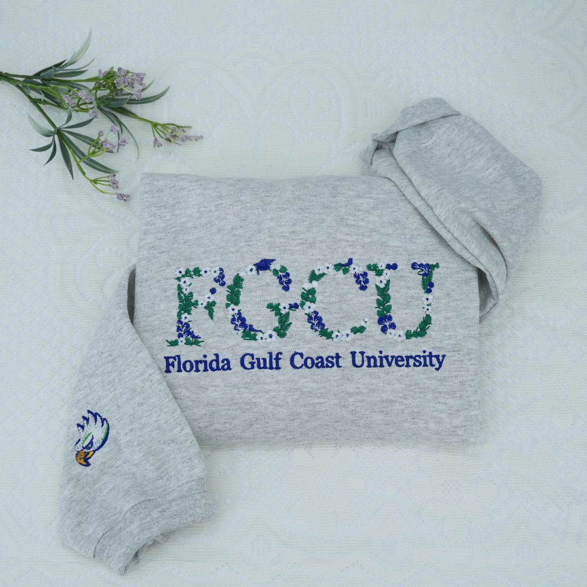Custom Embroidered College Hoodie with Floral Embroidery - University Graduate Gift
