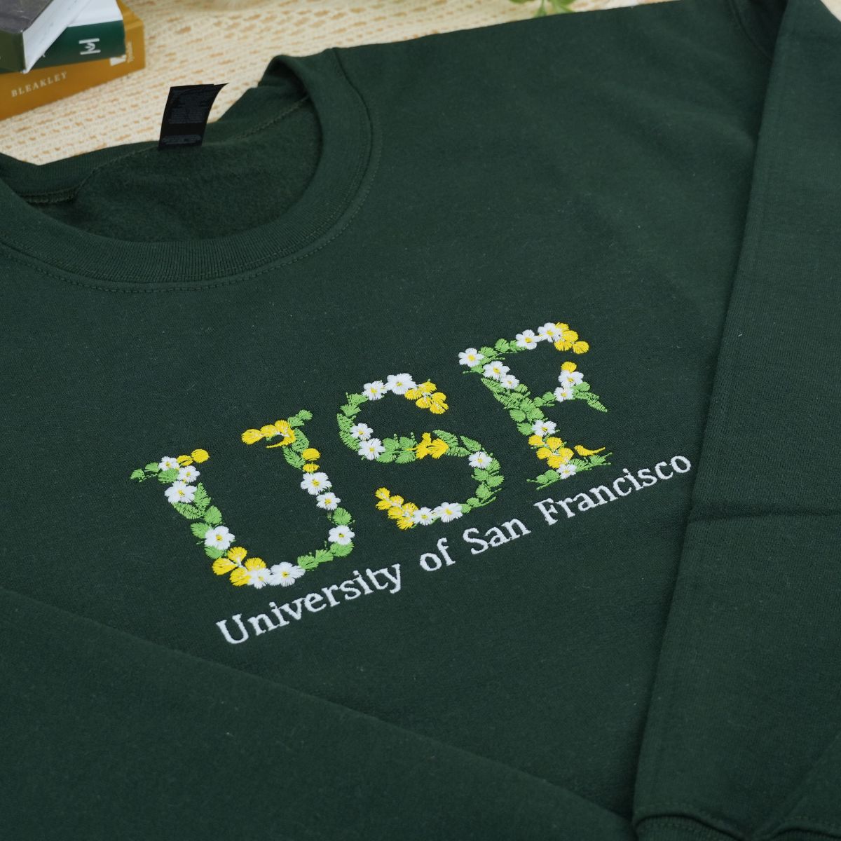 Custom Embroidered College Hoodie with Floral Embroidery - University Graduate Gift