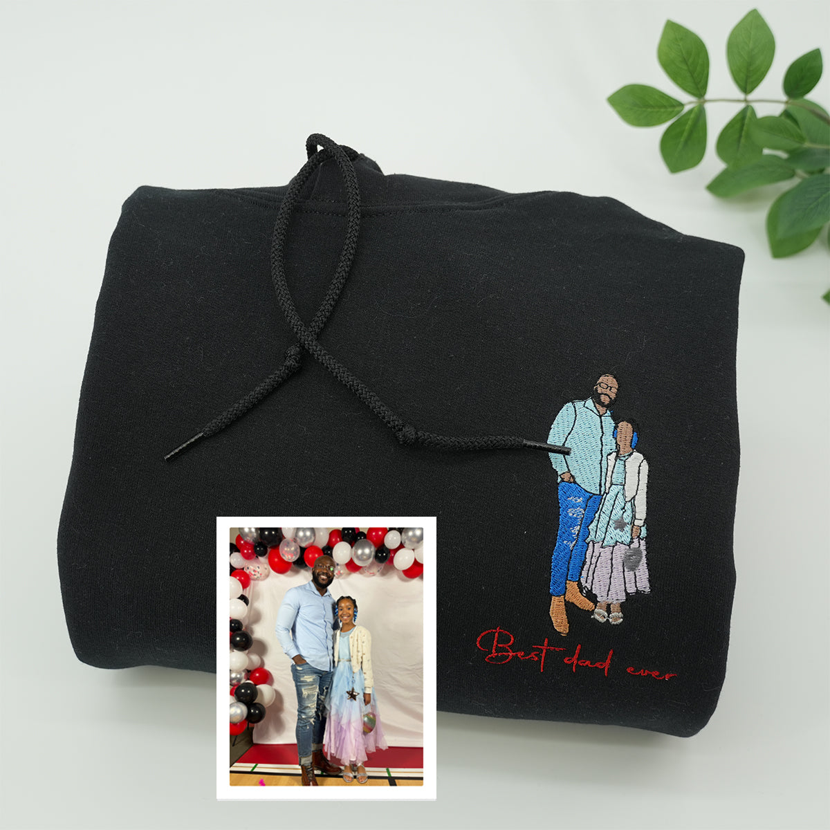 Custom Embroidered Dad Daughter Portrait Hoodie - Personalized Father Gift with Initial