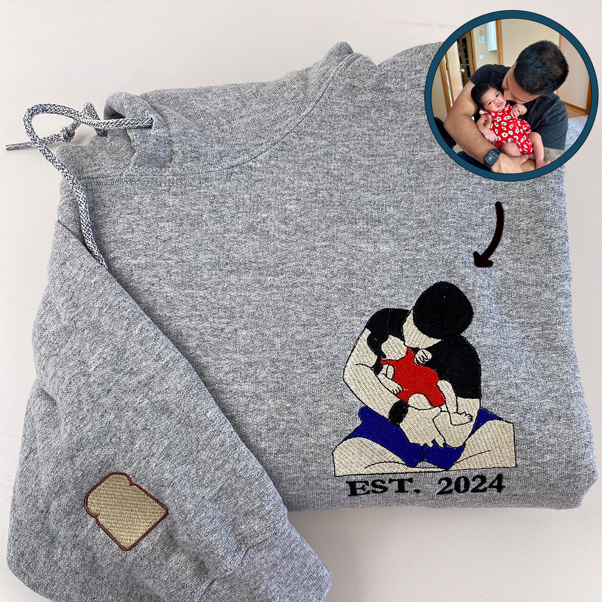 Custom Embroidered Dad Daughter Portrait Hoodie - Personalized Father Gift with Initial