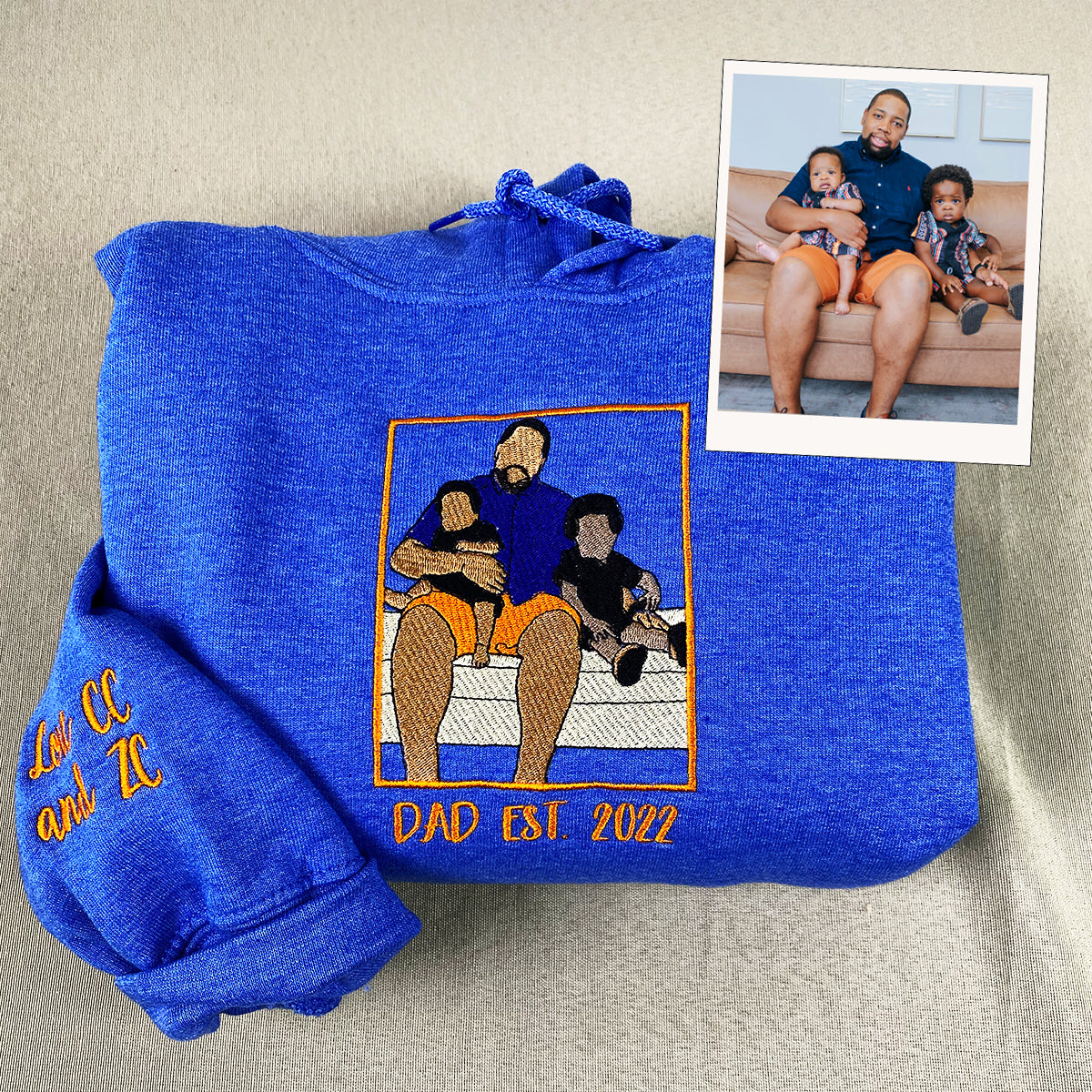 Custom Embroidered Dad Daughter Portrait Hoodie - Personalized Father Gift with Initial