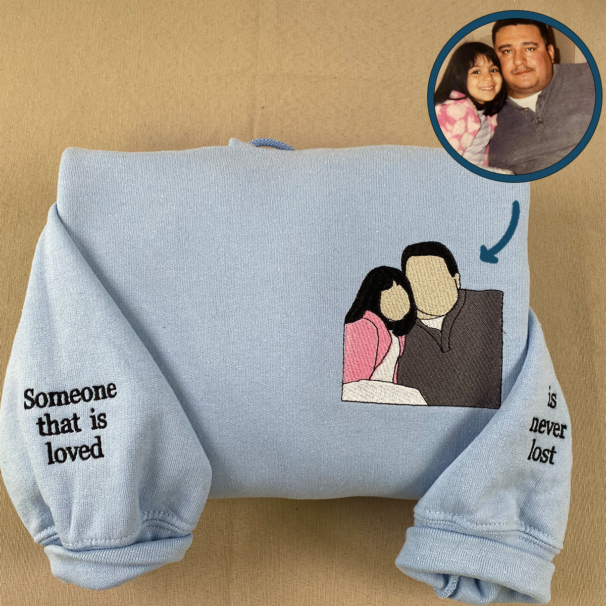 Custom Embroidered Dad Daughter Portrait Hoodie - Personalized Father Gift with Initial