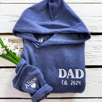 Custom Embroidered Dad Est Year Hoodie - Personalized Father's Day Gift