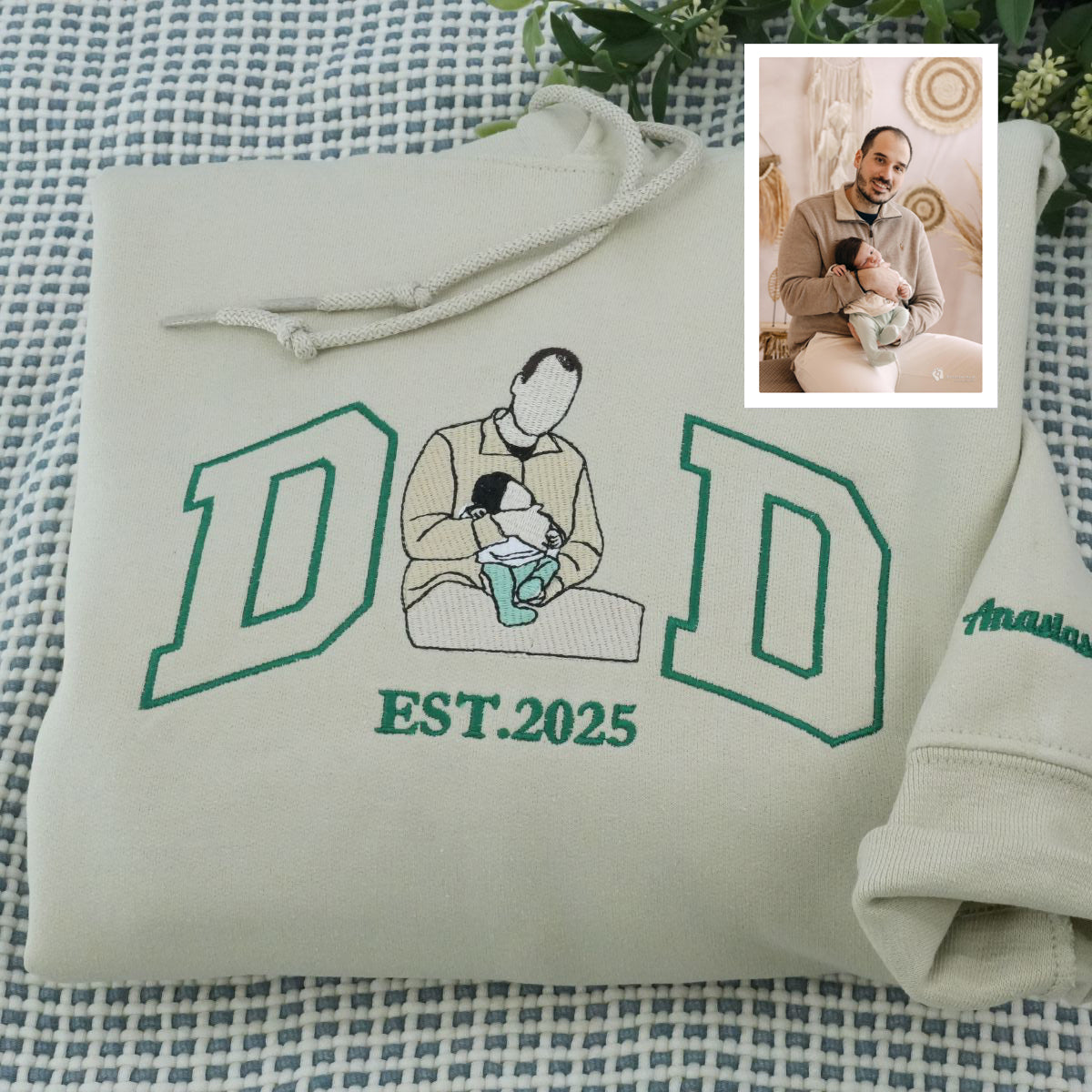 Custom Embroidered Dad & Son Photo Hoodie - Personalized Father Son Gift