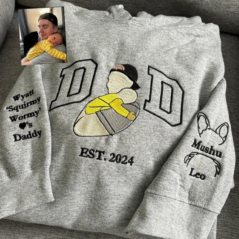 Custom Embroidered Dad & Son Photo Hoodie - Personalized Father Son Gift