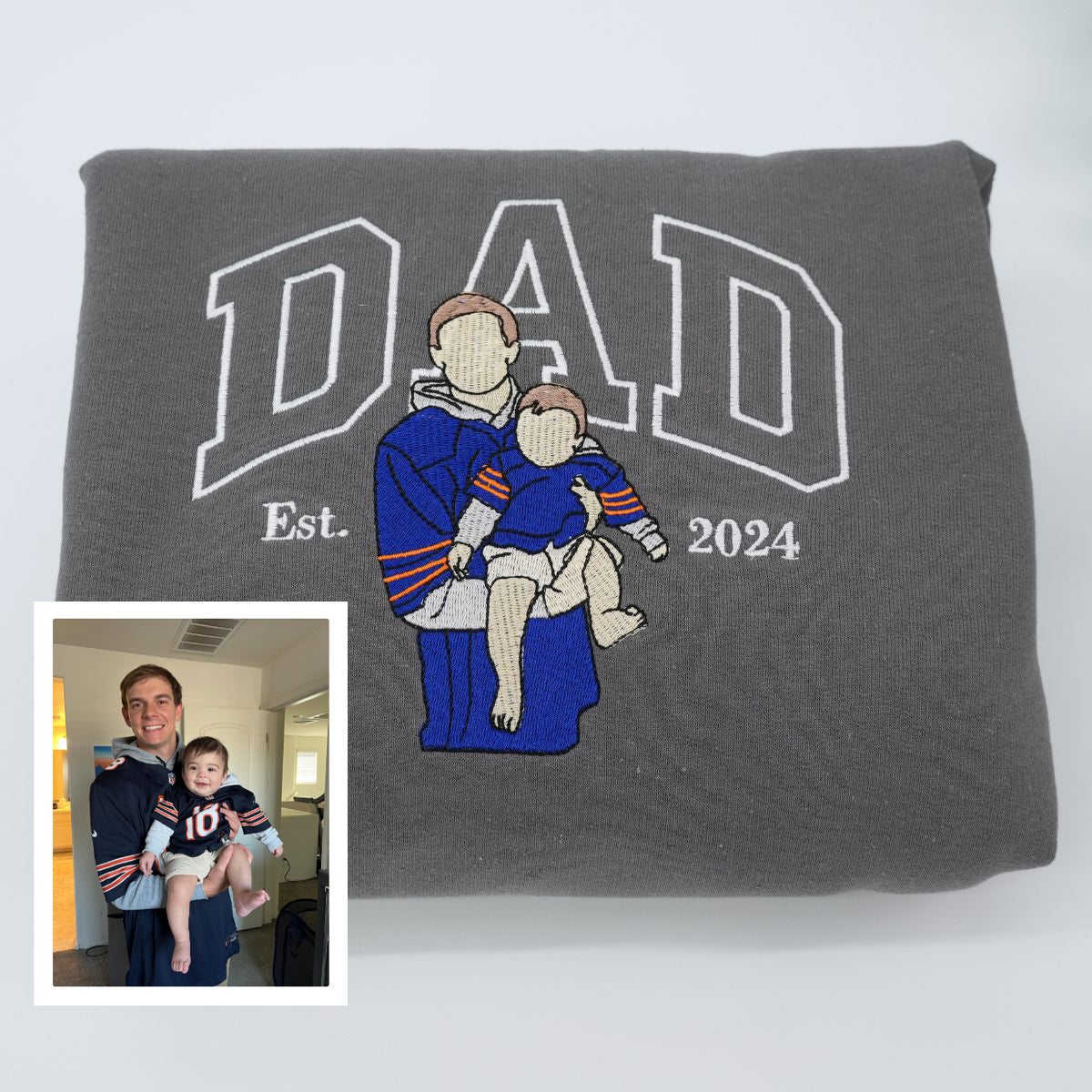 Custom Embroidered Dad & Son Photo Hoodie - Personalized Father Son Gift