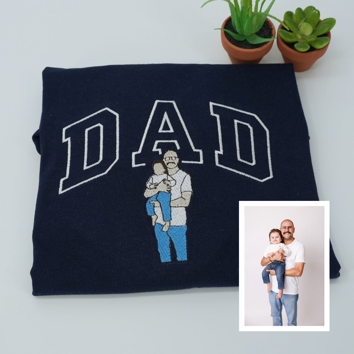Custom Embroidered Dad & Son Photo Hoodie - Personalized Father Son Gift