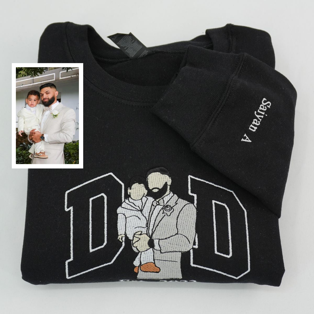 Custom Embroidered Dad & Son Photo Hoodie - Personalized Father Son Gift
