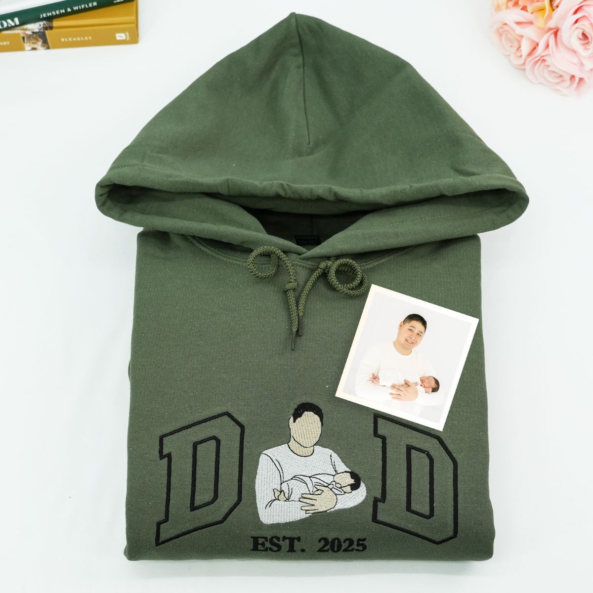 Custom Embroidered Dad & Son Photo Hoodie - Personalized Father Son Gift