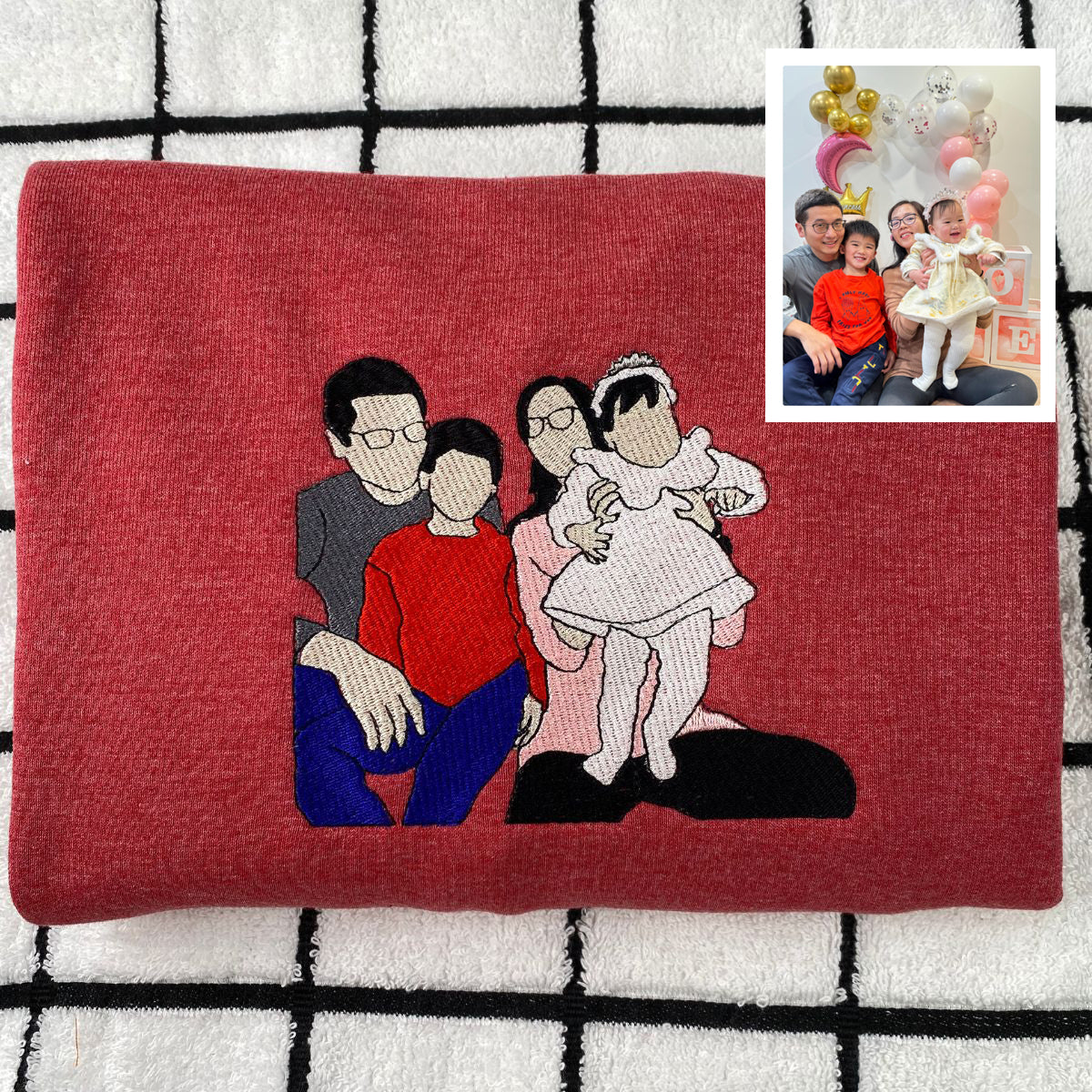 Custom Embroidered Family Portrait Hoodie - Personalized Photo Gift