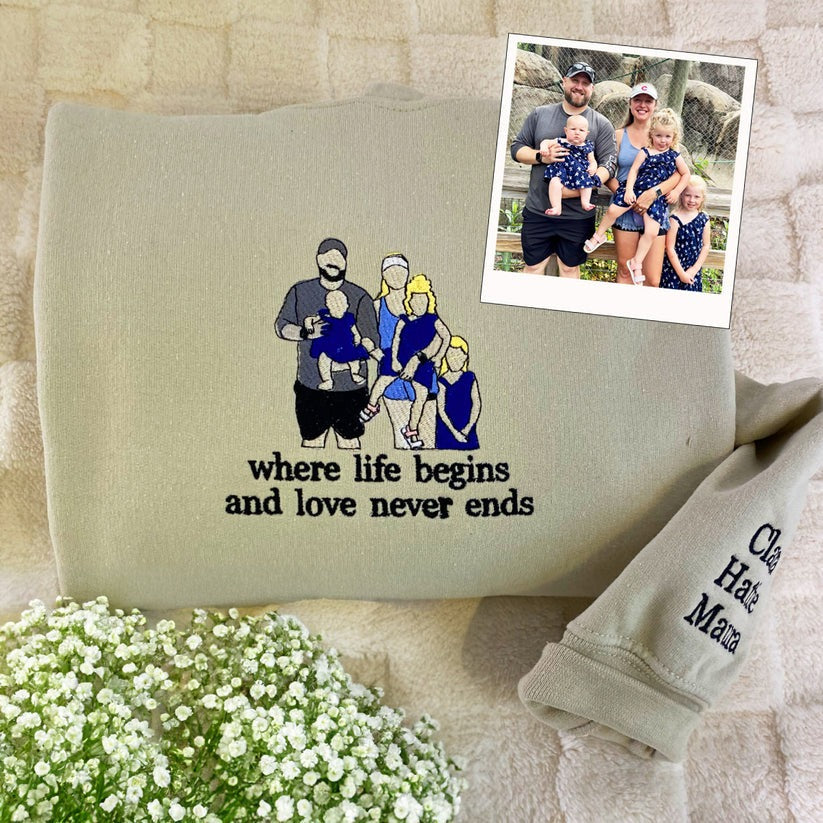 Custom Embroidered Family Portrait Hoodie - Personalized Photo Gift