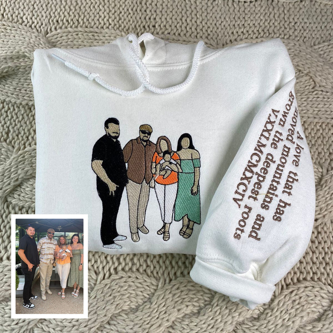 Custom Embroidered Family Portrait Hoodie - Personalized Photo Gift