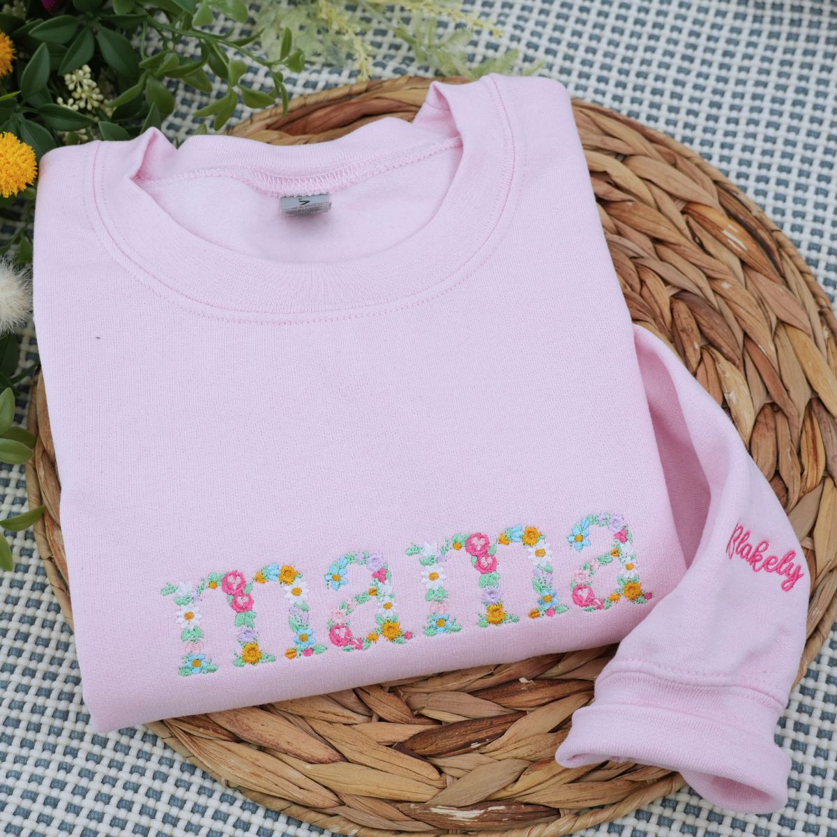Custom Embroidered Floral Mama Hoodie with Kids Names & Est Year - Mother's Day Gift