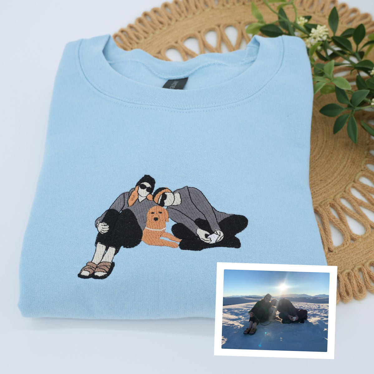 Custom Embroidered Full Color Pet & Owner Portrait Hoodie - Pet Lover Gift