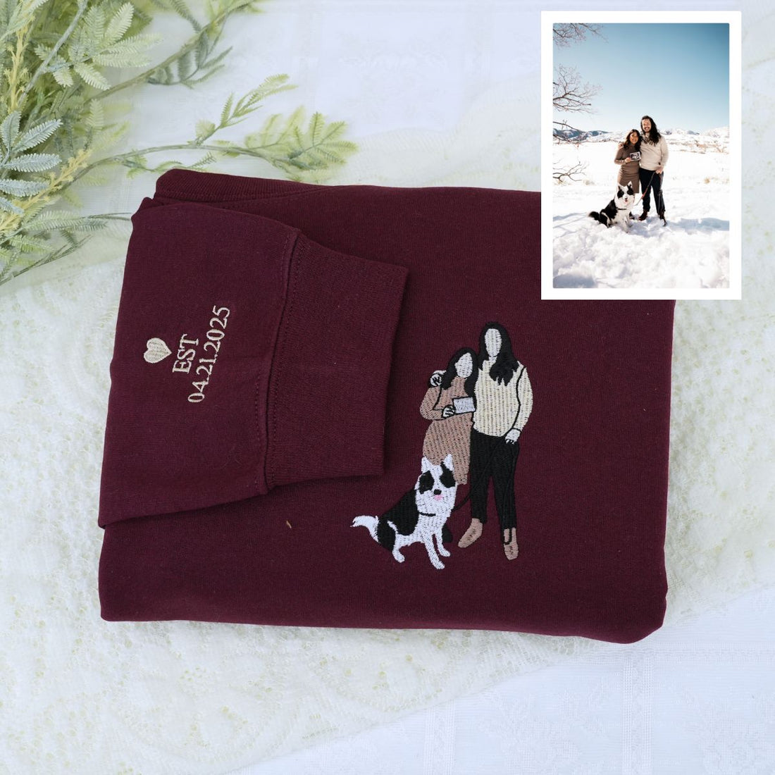 Custom Embroidered Full Color Pet & Owner Portrait Hoodie - Pet Lover Gift