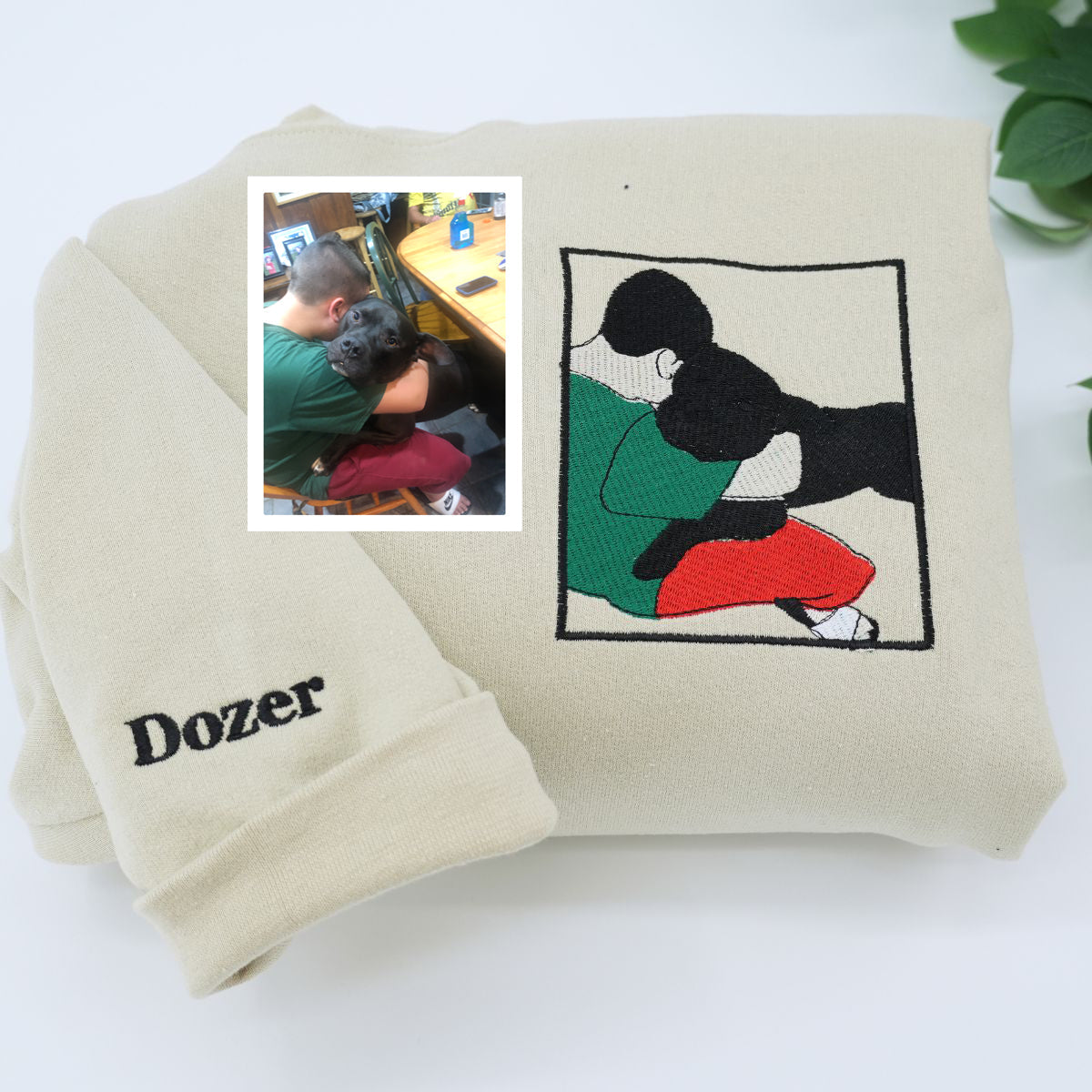 Custom Embroidered Full Color Pet & Owner Portrait Hoodie - Pet Lover Gift