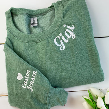 Custom Embroidered Gigi Neckline Hoodie with Grandkids Names - Grandmother Gift