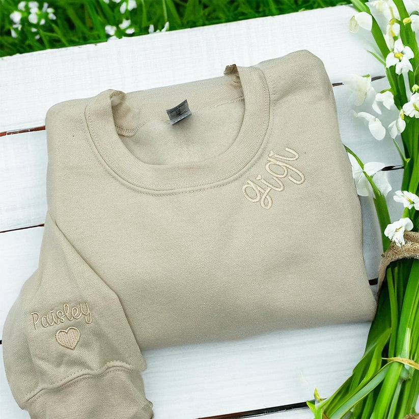 Custom Embroidered Gigi Neckline Hoodie with Grandkids Names - Grandmother Gift