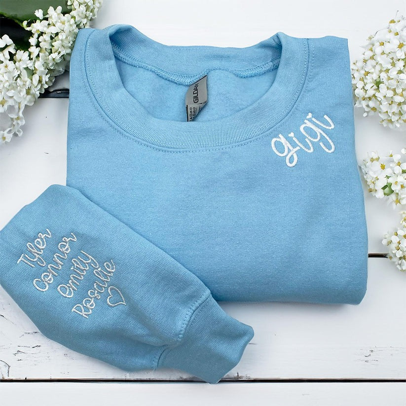 Custom Embroidered Gigi Neckline Hoodie with Grandkids Names - Grandmother Gift