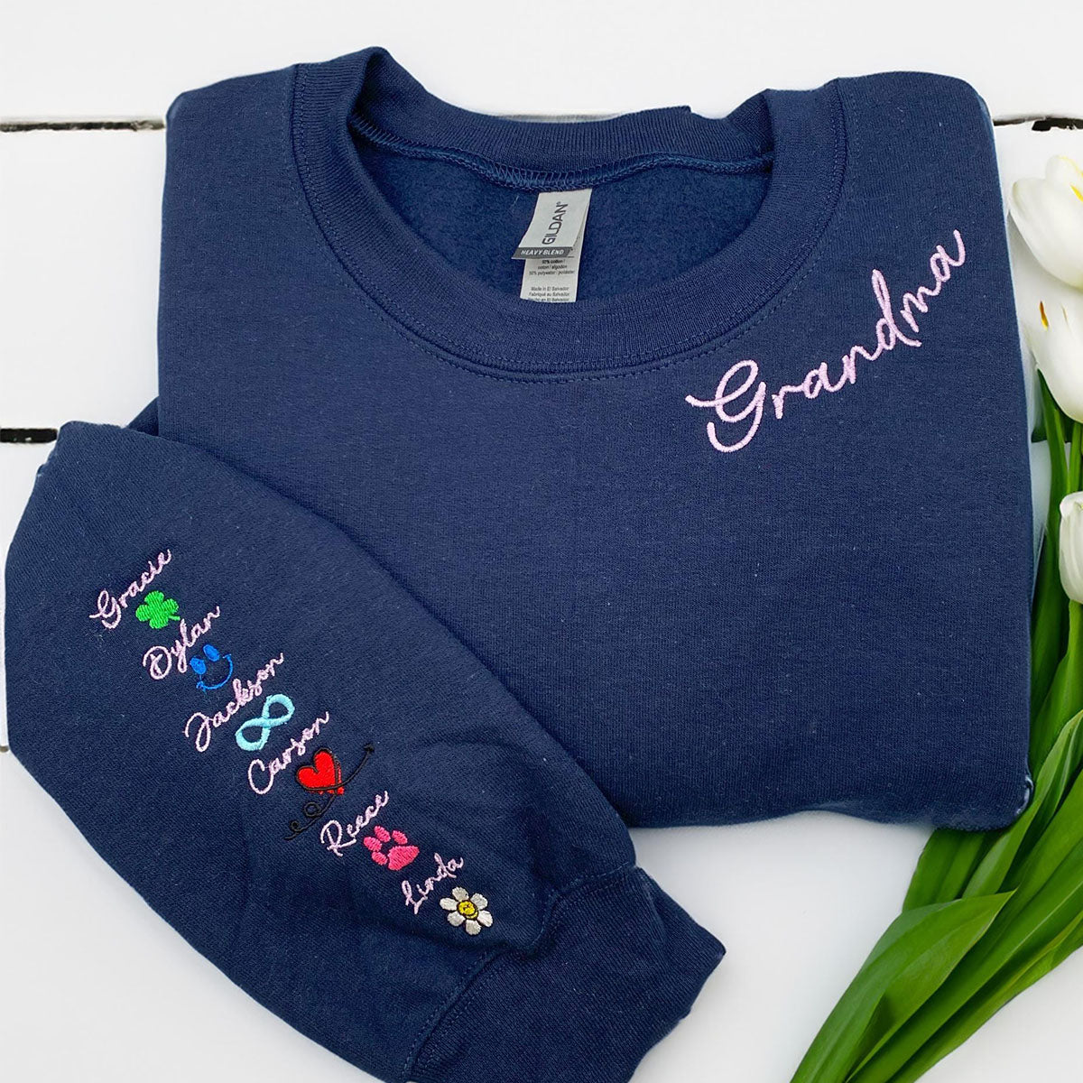 Custom Embroidered Grandma Sweatshirt with Grandkids Names - Personalized Grandmother Gift