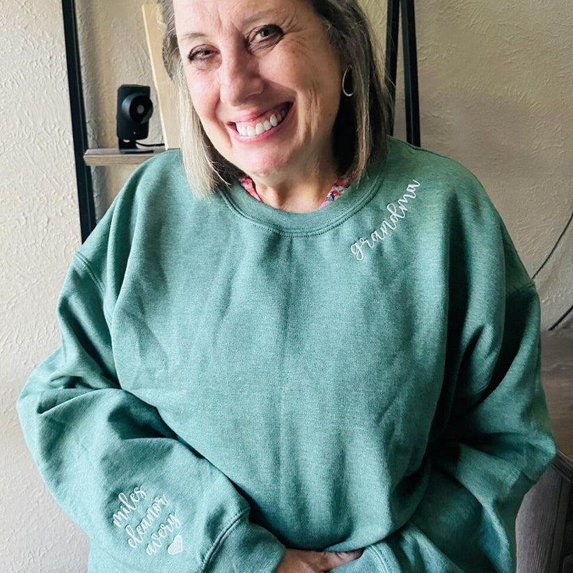Custom Embroidered Grandma Sweatshirt with Grandkids Names - Personalized Grandmother Gift