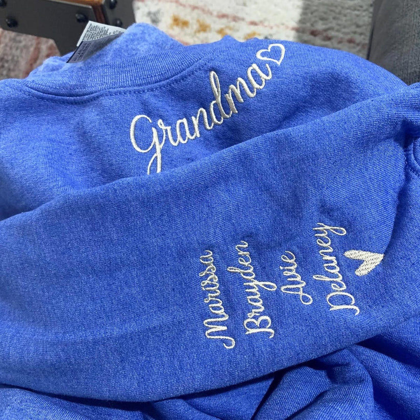 Custom Embroidered Grandma Sweatshirt with Grandkids Names - Personalized Grandmother Gift