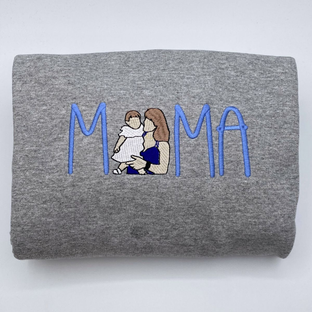Custom Embroidered Mama Portrait Hoodie with Initial - Personalized Mother Gift
