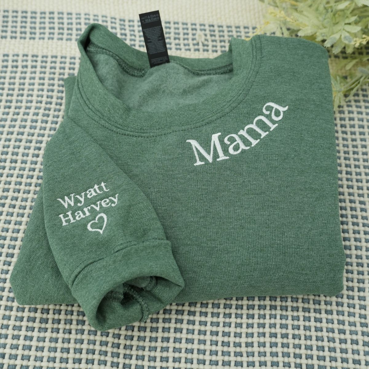 Custom Embroidered Mama Neckline Sweatshirt with Kids Names - Personalized Mom Gift