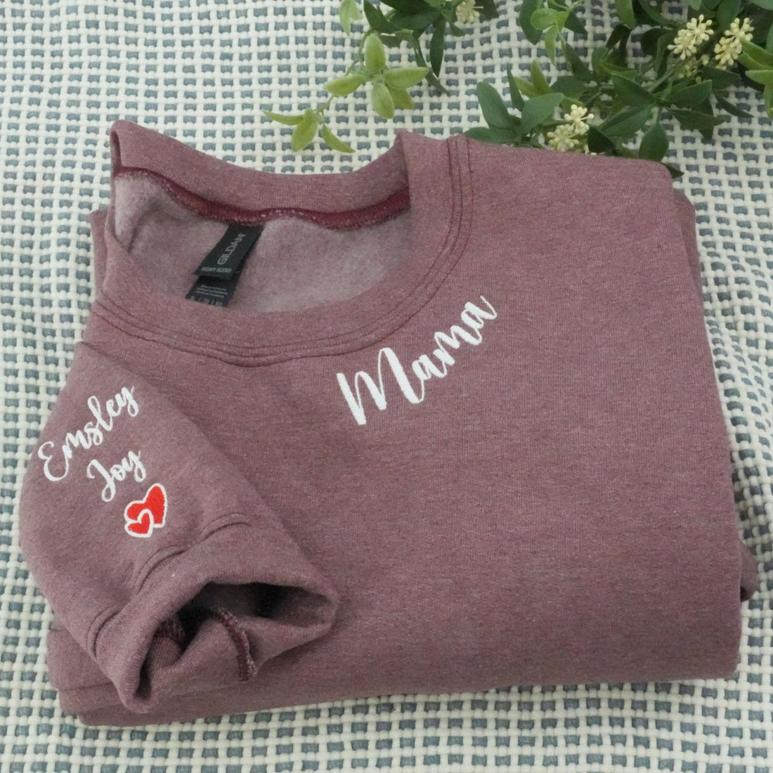Custom Embroidered Mama Neckline Sweatshirt with Kids Names - Personalized Mom Gift