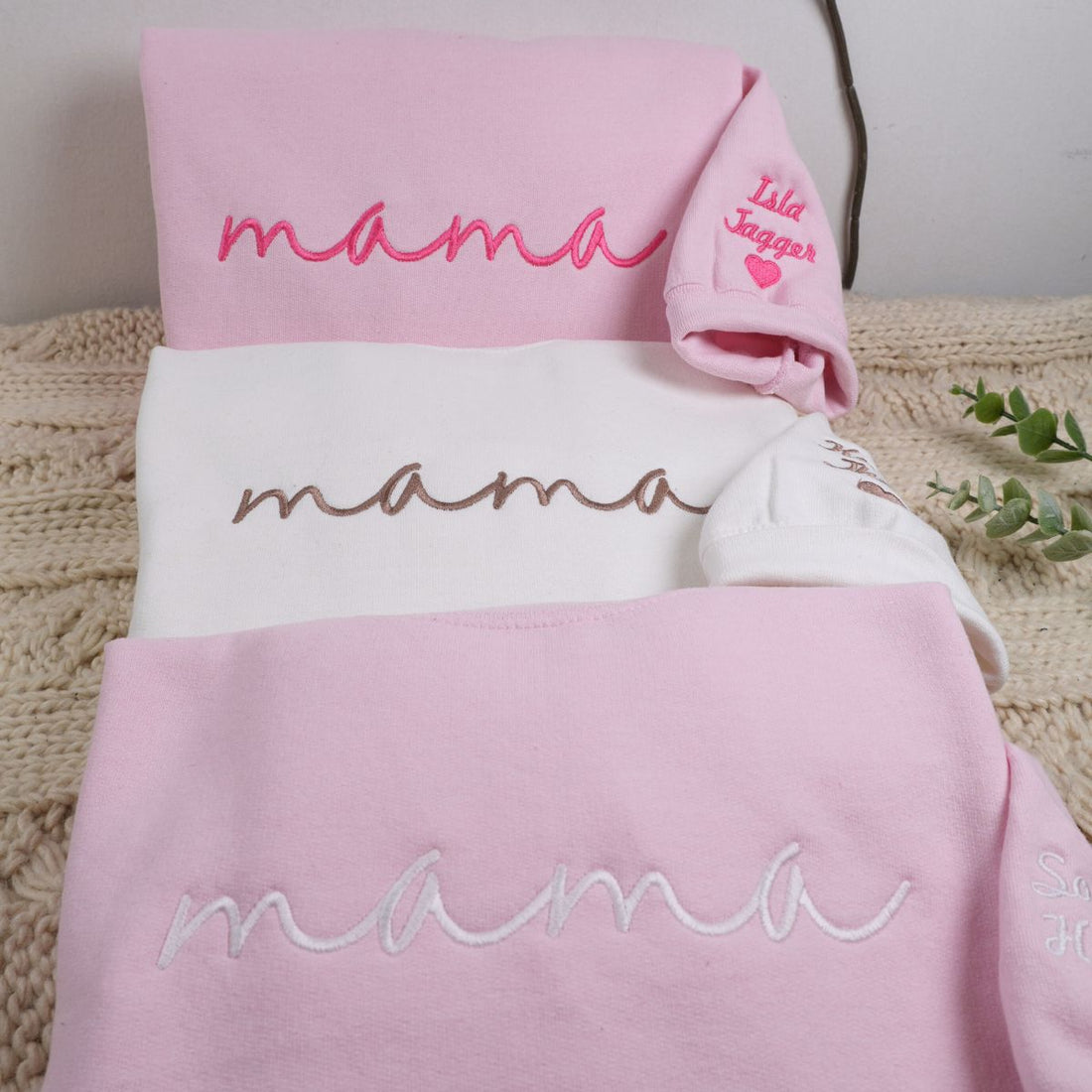 Custom Embroidered Mama Hoodie with Kids Names on Sleeve - Mother's Day Gift