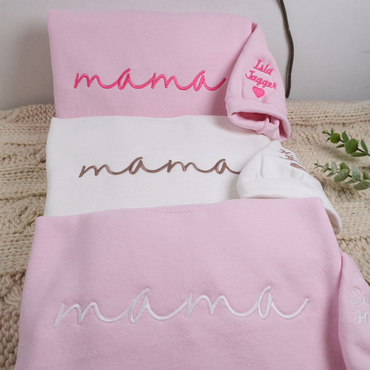 Custom Embroidered Mama Hoodie with Kids Names on Sleeve - Mother's Day Gift