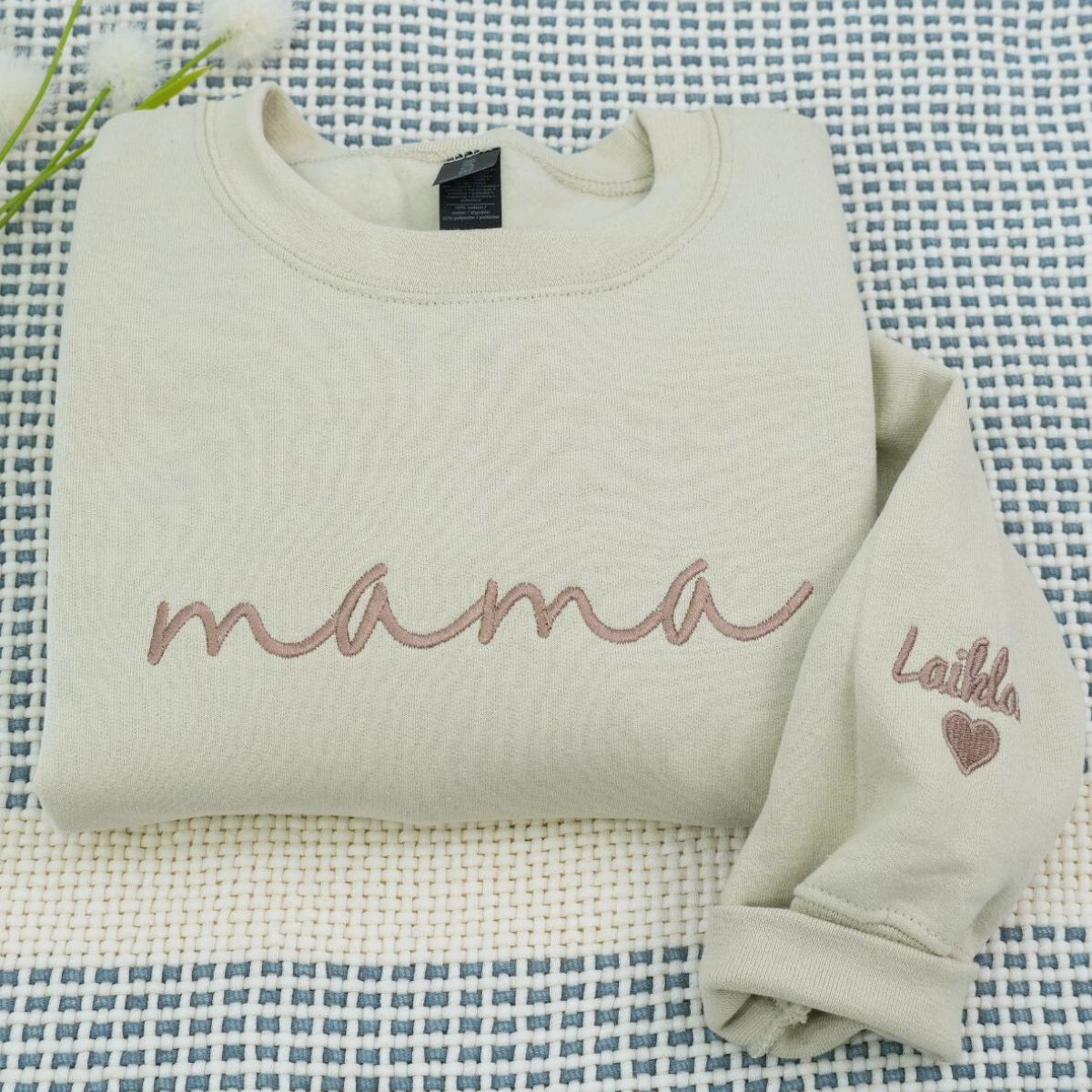 Custom Embroidered Mama Hoodie with Kids Names on Sleeve - Mother's Day Gift
