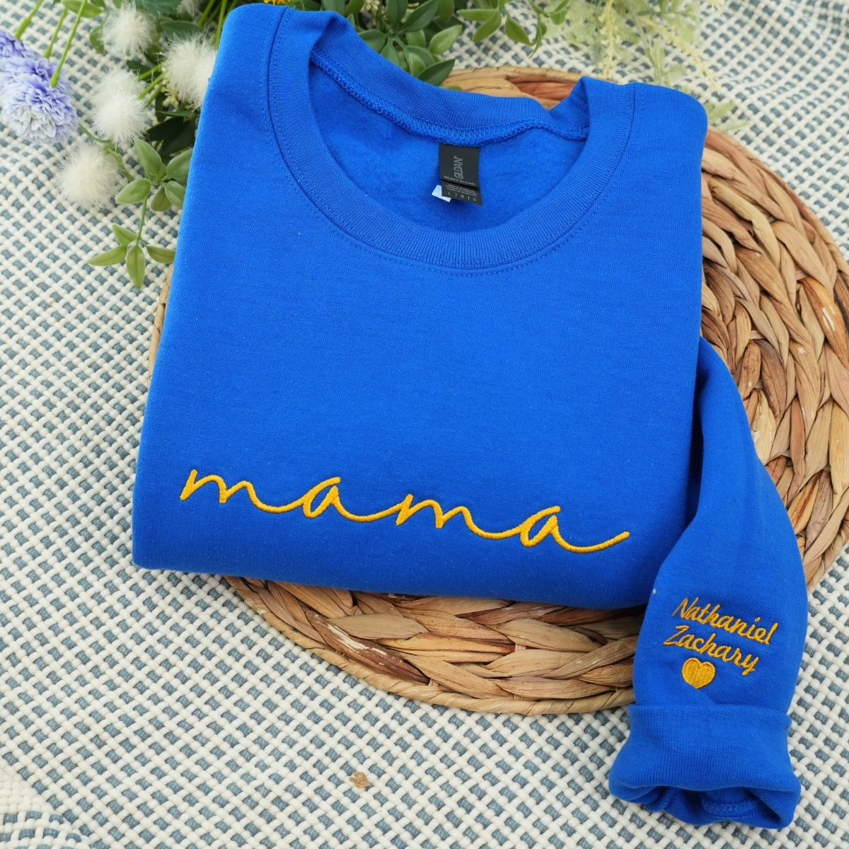 Custom Embroidered Mama Hoodie with Kids Names on Sleeve - Mother's Day Gift