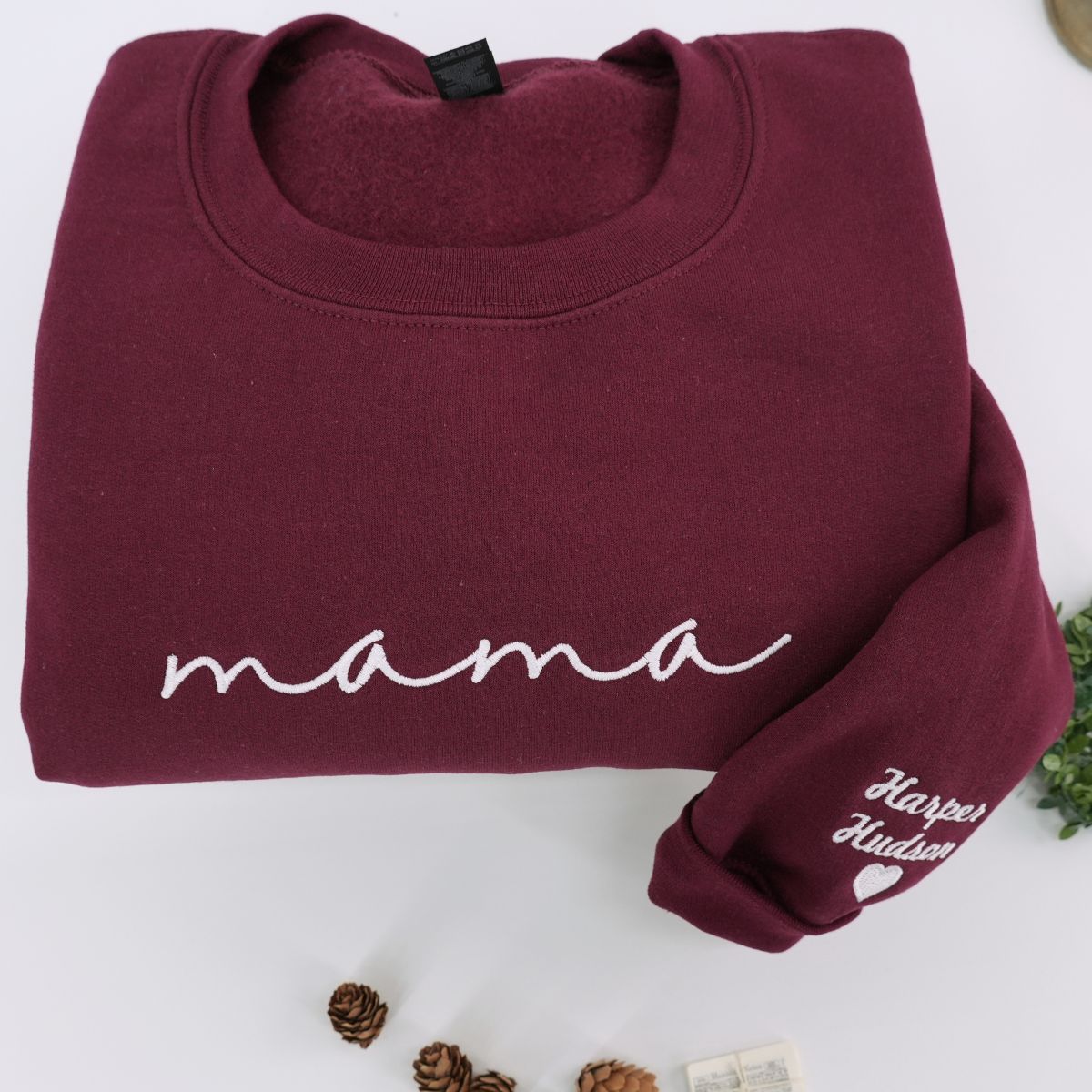 Custom Embroidered Mama Hoodie with Kids Names on Sleeve - Mother's Day Gift