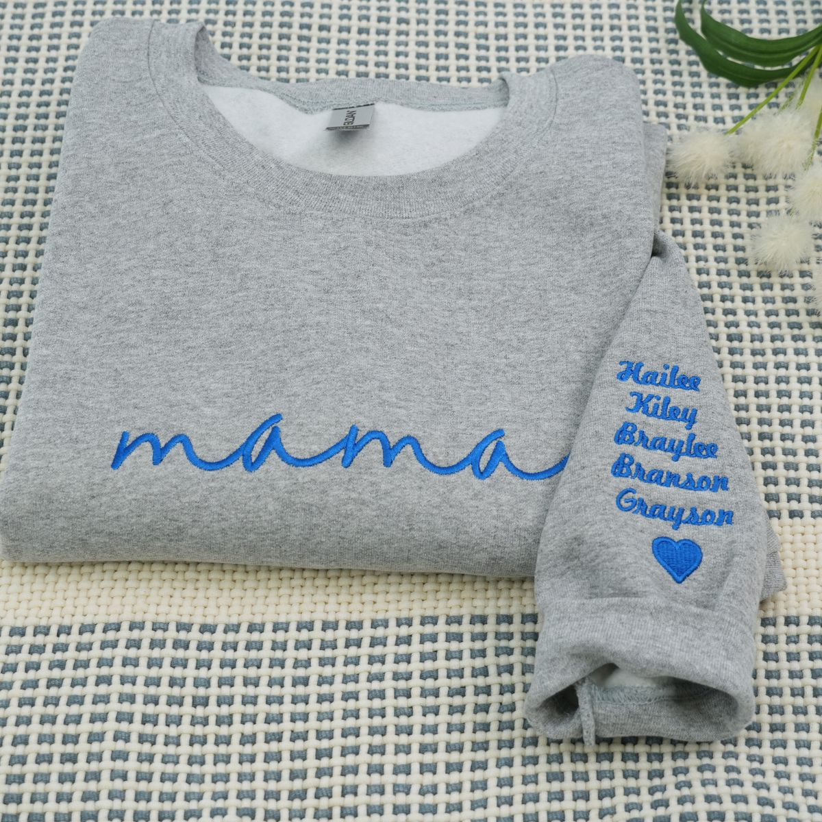 Custom Embroidered Mama Hoodie with Kids Names on Sleeve - Mother's Day Gift